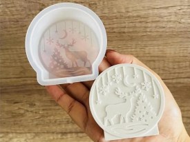 Molde silicona circulo labrado ciervo Navidad 